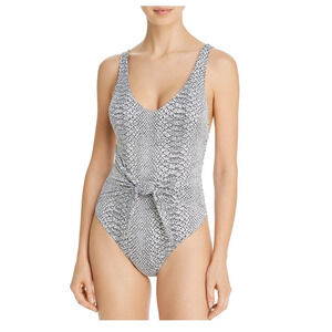 Prism Snake Print High Leg Tie Knot Black & White One Piece Swimsuit Small NWT